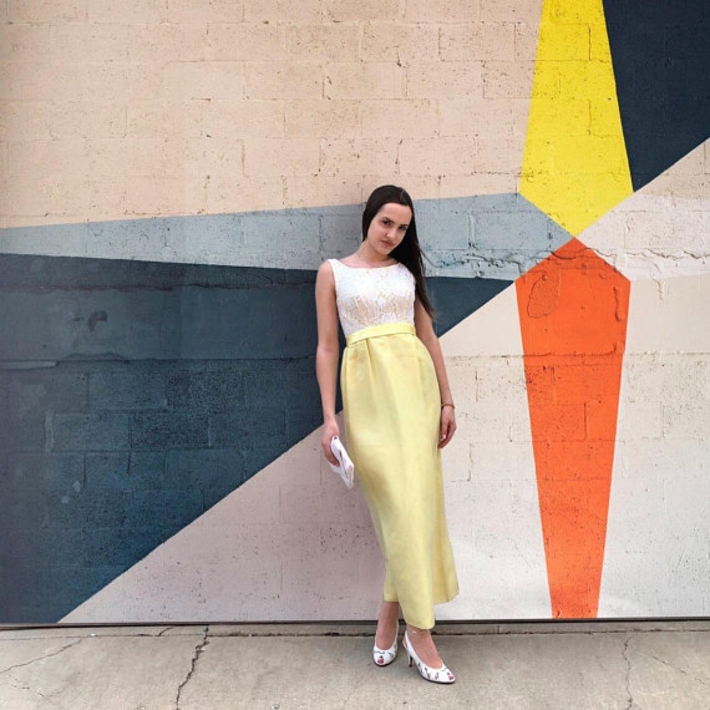 Vintage 1970's Sleeveless Yellow Lace Dress